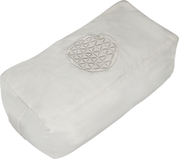 Flower of life embroidered rectangular bolster zafu cushion Off White